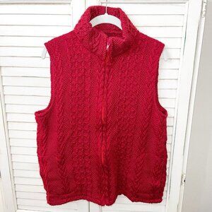Irish Alpaca/Wool Red Full Zip Beautiful Knit Sweater Vest Sz Medium